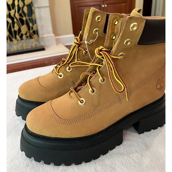 NEW Timberland Boots Women's Size 8 Sky 6-inch Wheat Tan in Lace Up Platform - Picture 6 of 10